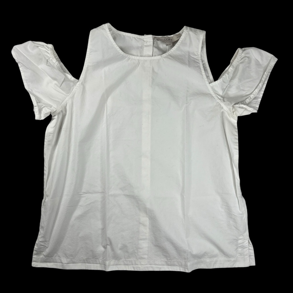 Ann Taylor Loft Women Cotton Cold Shoulder Top Medium Petite White
